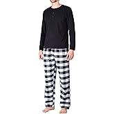 SLEEPHERO Men’s Pajama Set – Lightweight Flannel Pants & Long Sleeve Top – Soft Cotton Blend Year-Round Lounge Set