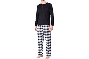 SLEEPHERO Men’s Pajama Set Pajamas For Men 2 Piece PJ Set with Cotton Flannel Men Pajama Pants and Long Sleeve Henley T-Shirt