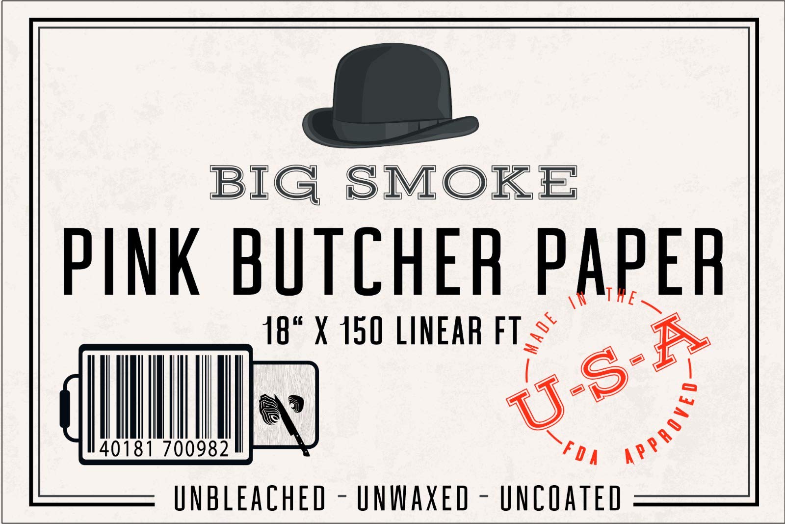 Big Smoke's Kraft Pink Butcher Paper Made in U.S.A- The Original Texas Style for BBQ Smoking Meat-Unwaxed-Unbleached-Uncoated 45cm X 45M - 18'' x 150Ft