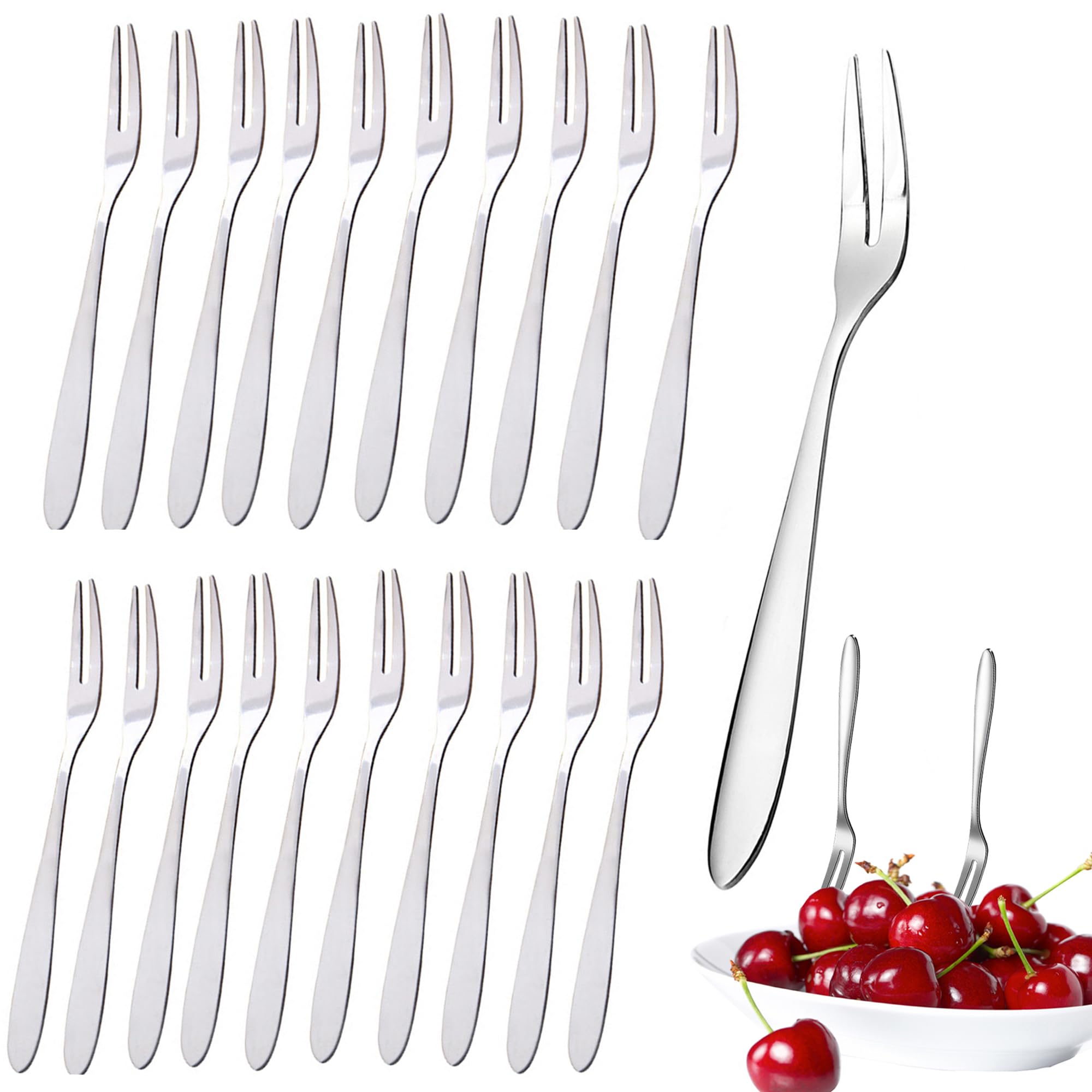 CINY 20 Pcs Dessert Forks, Stainless Steel Fruit Fork, Salad, Appetizer, Cake Small Fork Set, Cocktail Forks, Mussel Forks, Crab Forks, Decorative Forks, for Families, Restaurants, Bistros and Bars