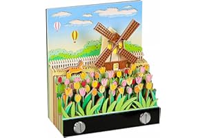 3D Desk Calendar 2025, 3D Art Calendar Memo Pad, OKYUK New Creative Time Piece Calendar, Tear-Away 3D Paper Notepad With Led Lights, Art Calendar Paper Carving, Holiday, New Year Gift (Windmill)