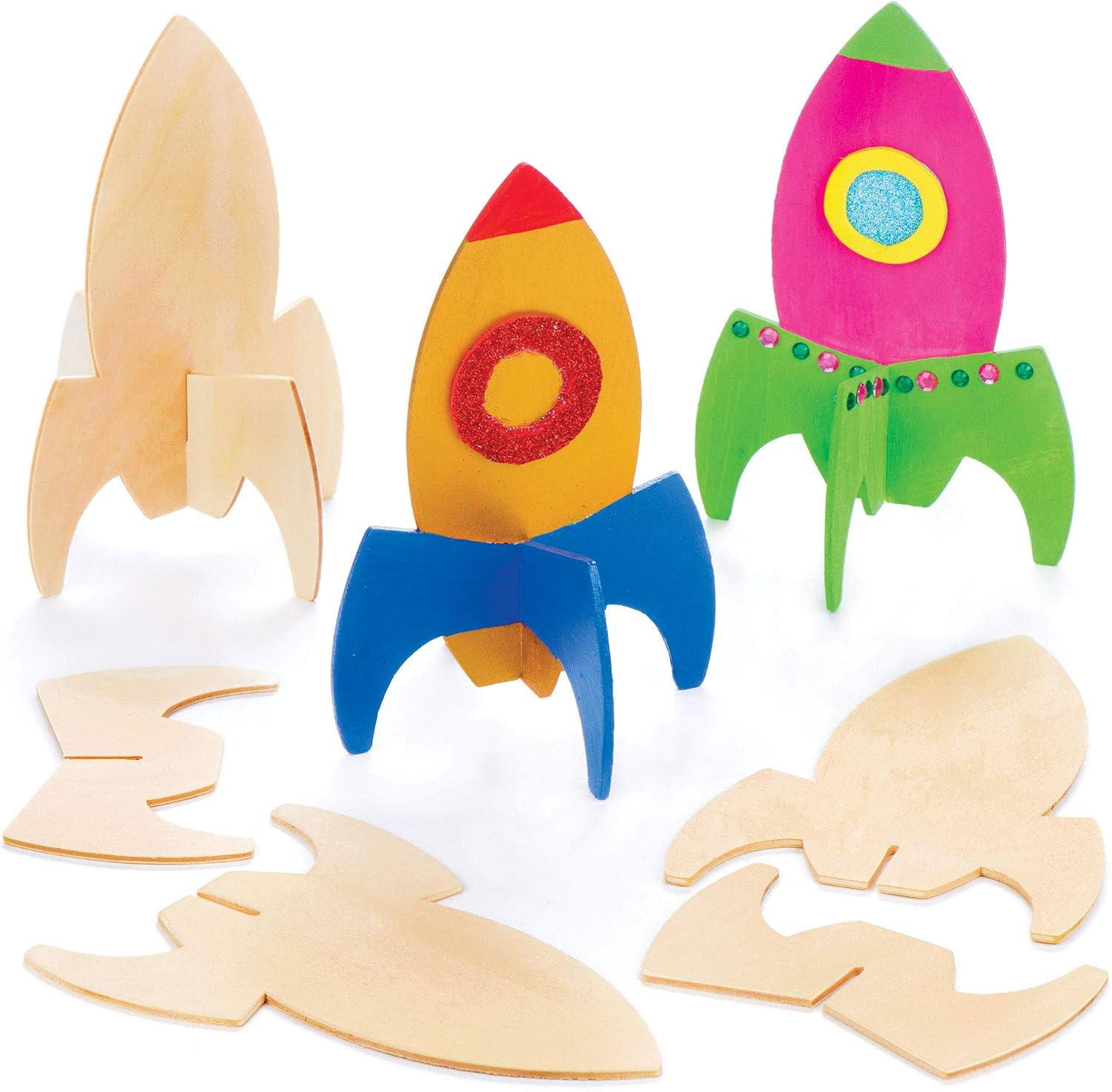 Pack De 6 Cohetes De Madera Con Soporte – Manualidad Infantil Sin Pegamento, De Baker Ross