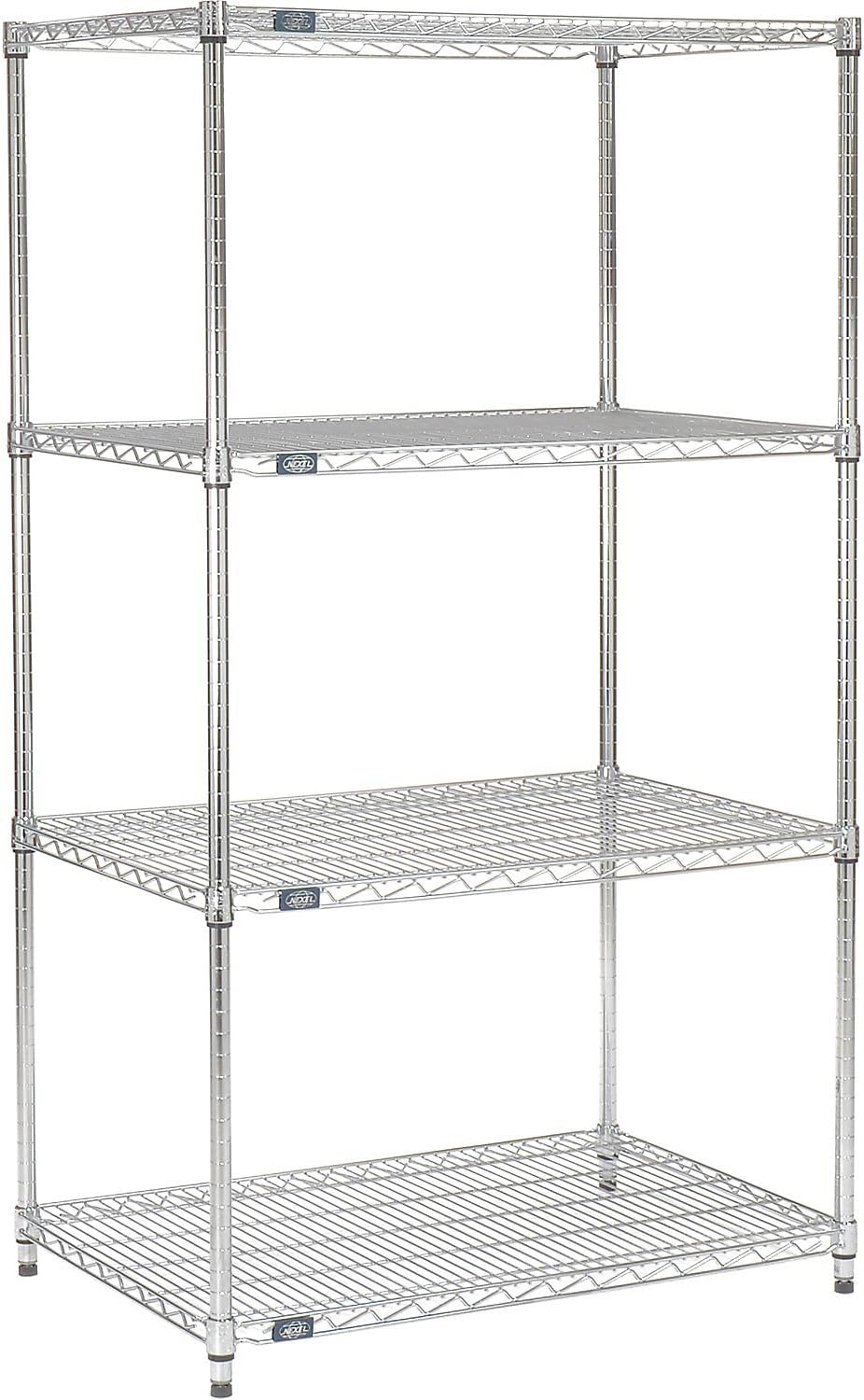 Nexel 18" x 30" x 74", 4 Tier Adjustable Wire Shelving Unit, NSF Listed Commercial Storage Rack, Chrome Finish, leveling feet