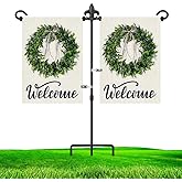 LAIRIES Garden Flag Stand Holder for Double Flags with Fleur De Lis Yard Flag Stopper and Anti-Wind Clip 37’’H x 30’’W Black Wrought Iron Yard Garden Season Flag Pole Outdoor