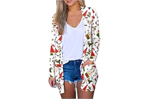 PETYCZEN Christmas Cardigan for Women Long Sleeve Open Front Lightweight Cardigan Ugly Christmas Sweaters Plus Size Coat Top
