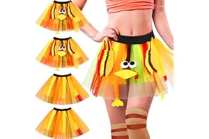 Jeere 4 Pcs Thanksgiving Turkey Trot Tutu Running Turkey Costume Yellow Orange Skirt Gear for Adult Women Cosplay Party