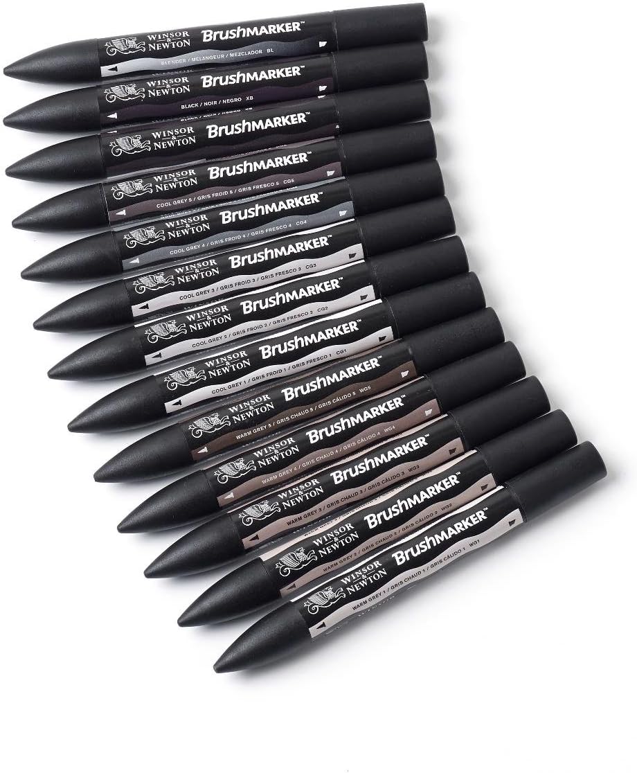 Winsor & Newton BrushMarker - Set of 12 - Neutral Tones, Grey, 12 count (Pack of 1) - Image 4
