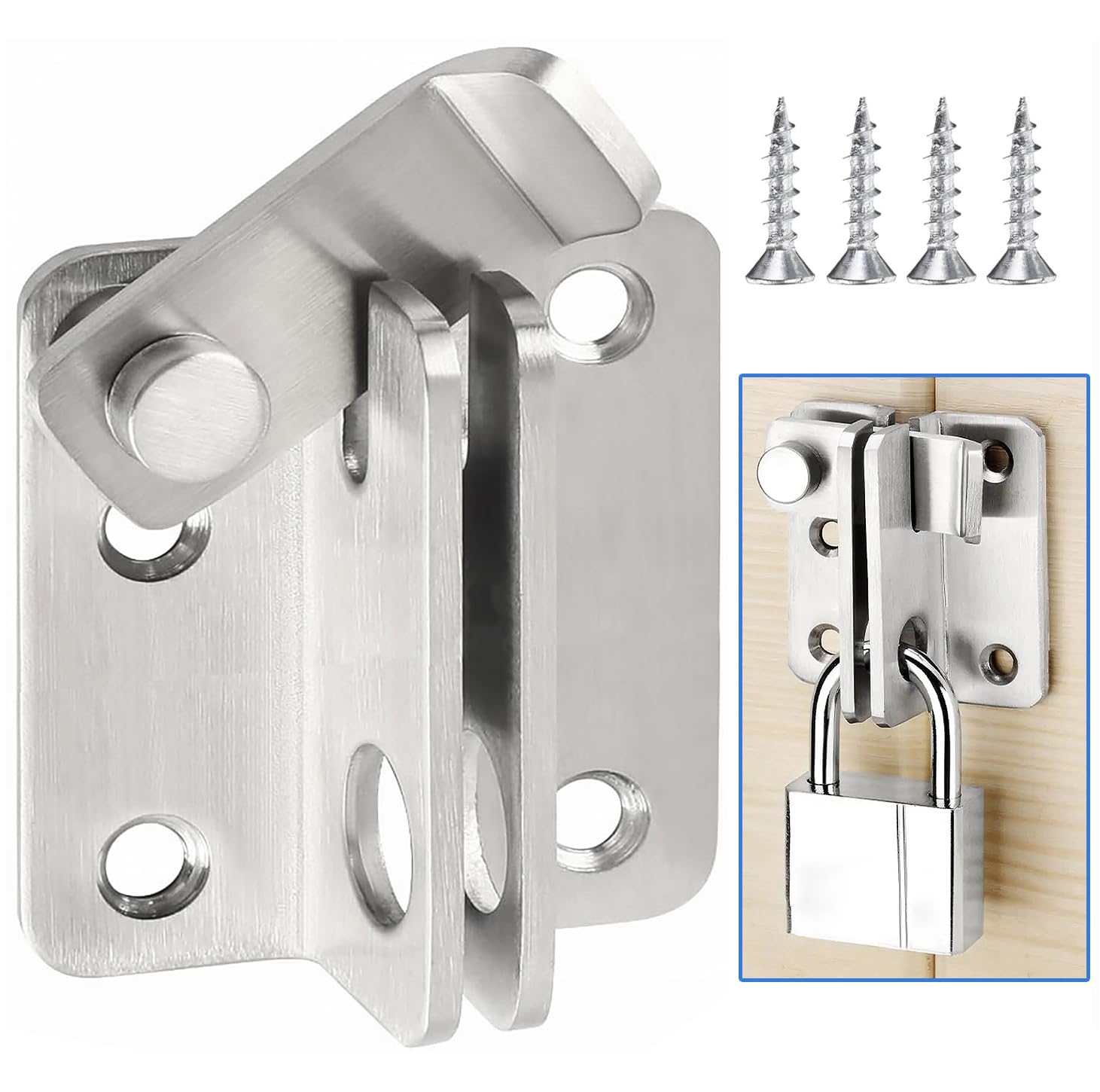 Litensh Stainless Steel Flip Gate Latch Door Bolt Latch Lock with Padlock Hasp for Shed Cabinet Barn Pet Cage, Left Open Silver Size L