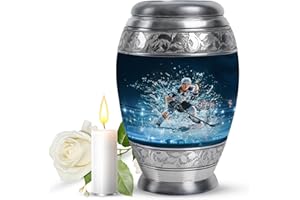 JAGASY Ice Hockey Funeral Urn for Daughter - 10 Inch Adult Urn for Ashes for Adult Male - Blue Urns for Human Ashes Female - 