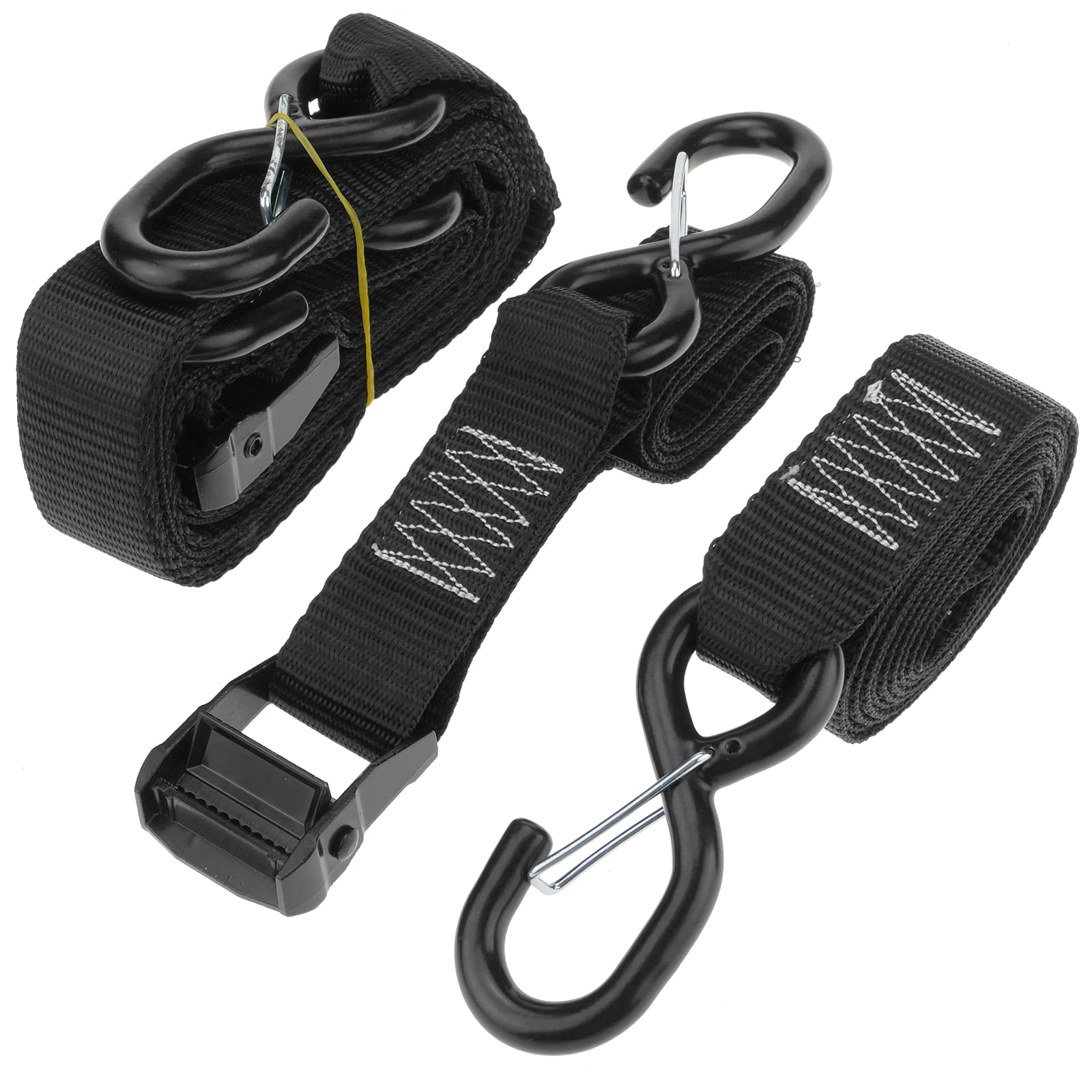 PrimeMatik - Pack of 2 Ratchet tie down straps with buckle and safety hook 2m x 38mm 550 Kg, Color black