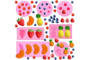 7 Pcs Fruit Fondant Candle Molds FAURAPMNG Silicone Snack Mold Chocolate Gummy Food Molds with Orange Strawberry Pineapple 3D