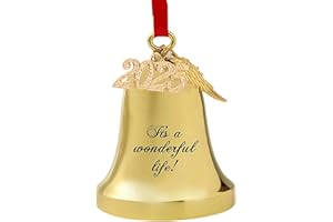 JUPPE It's A Wonderful Life Christmas Bell Ornament, Engraved Golden Bell Ornament Decoration with Angel Wing & 2025 Charm (Golden)