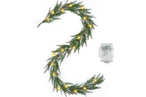 Artgar Christmas Cedar Garland, 6 Ft Realistic Pine Garland, Prelit Christmas Garland with 30 Warm Lights with 8 Light Modes for Mantels Stair Table Indoor Outdoor Winter Xmas Decor (Green)