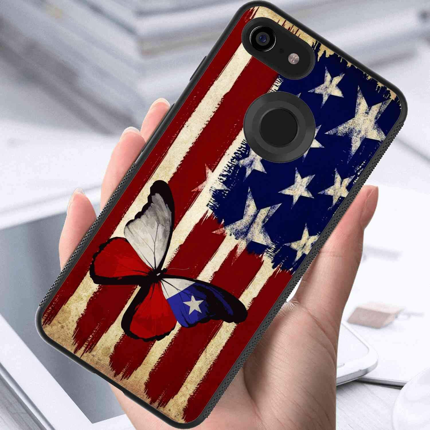 US Flag Butterfly Phone Case Fits for Google Pixel 3 XL