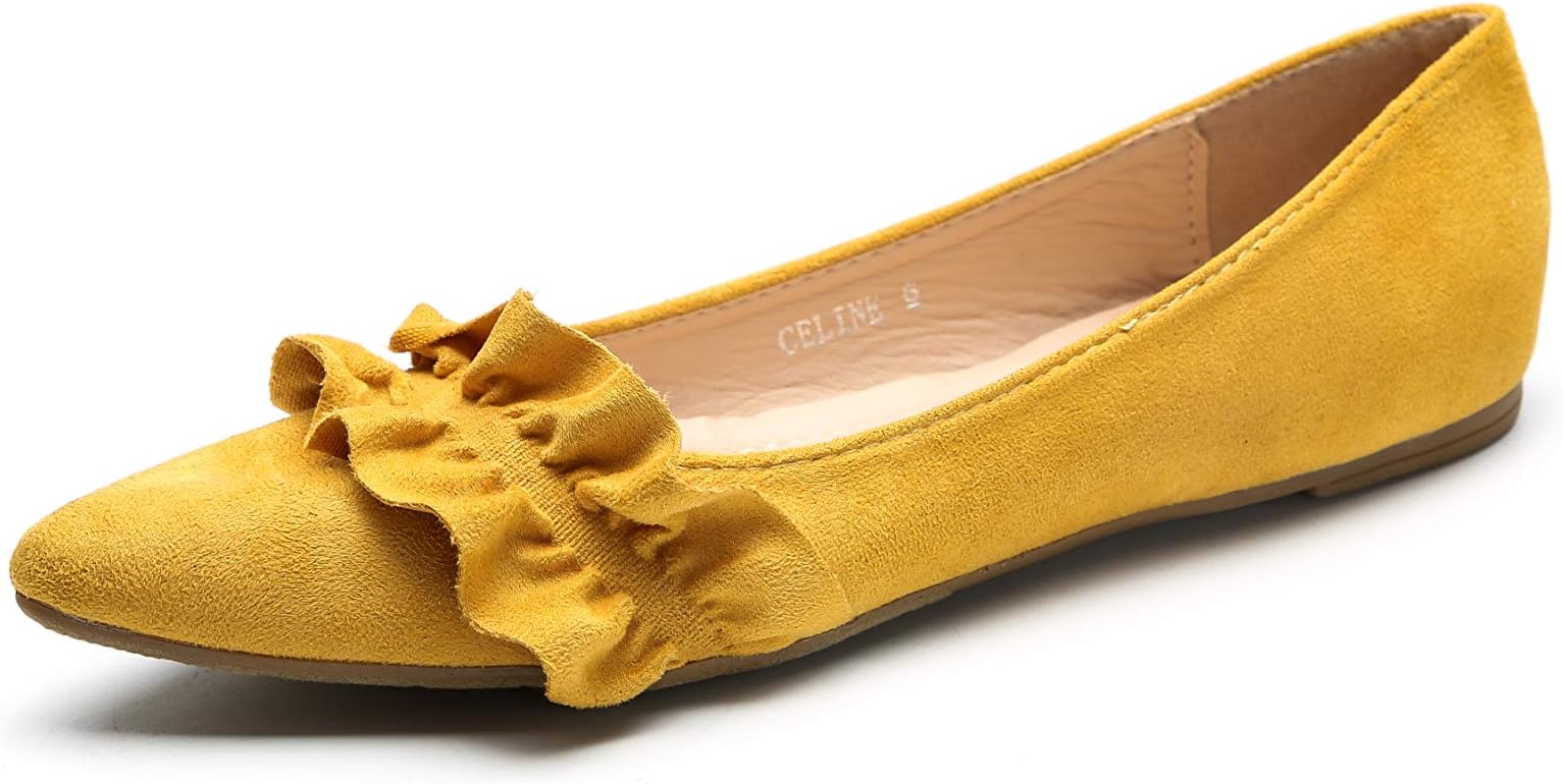 Mila Lady Celine Crease Pointed Toe Comfort Slip On Ballet Dress Flats Shoes for Women