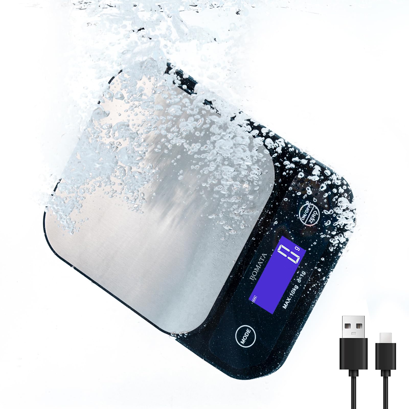 BOMATA IPX7 Waterproof Food Scale, 22lb/10kg, USB