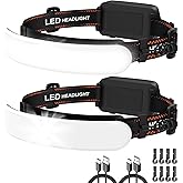 Rechargeable Headlamp High Lumen, 230° Wide Beam 1800 Lumen Super Bright Head Lamp, 6 Modes Head Lights for Forehead, 90° Rotatable Headlight, LED Headlamps for Adults Mechanic Hardhat Camping (2Pack)