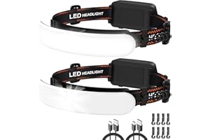 ZIOEYIUE Rechargeable Headlamp High Lumen, 230° Wide Beam 1800 Lumen Super Bright Head Lamp, 6 Modes Head Lights for Forehead, 90° Rotatable Headlight, LED Headlamps for Adults Mechanic Hardhat Camping (2Pack)