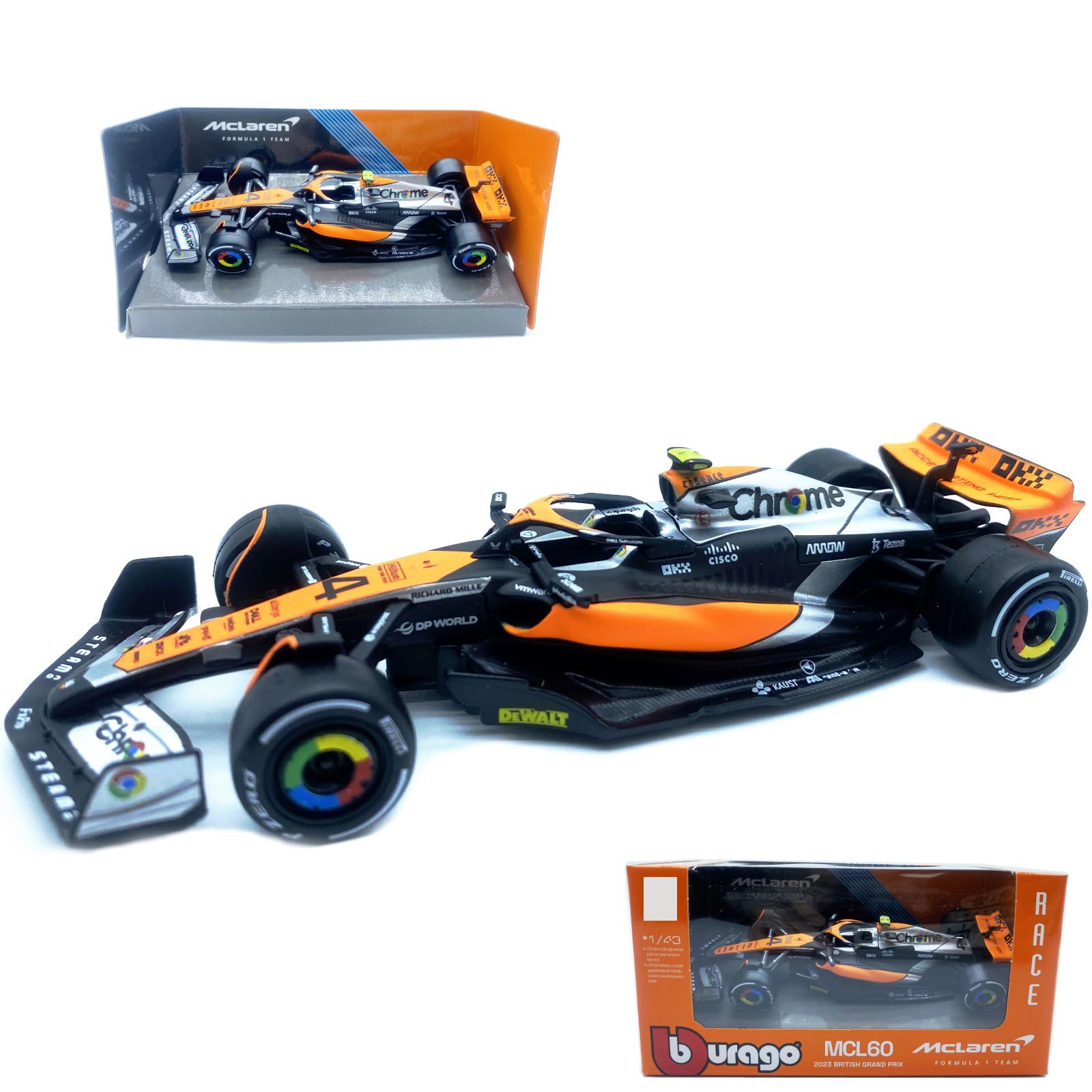 HTLNUZD Bburago 1:43 2023 F1McLaren MCL60#4 British GP Lando Norris Alloy Racing Car 1/43 Formula One Model Car Die Cast Adult Collection Vehicles Gift (Color box version)