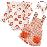 FYBITBO Halloween Baby Girl Outfit Long Sleeve Romper Shirt Onesie Turkey Overall Skirt Fall Thanksgiving Clothes Set