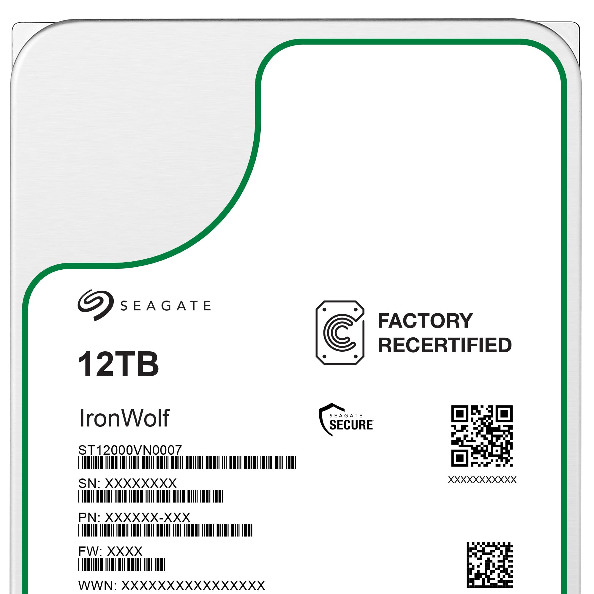 Seagate (Recertified) 12TB IronWolf NAS SATA Hard Drive 6Gb/s 256MB Cache 3.5-Inch Internal Hard Drive for NAS Servers, Personal Cloud Storage (ST12000VN0007)