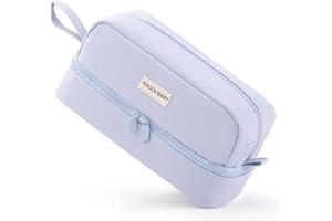 ANGOOBABY Big Capacity Large Pencil Case Canvas Pen Pouch Bag with 2 Compartments for Girls Boys Teen School Students Adults - Blue