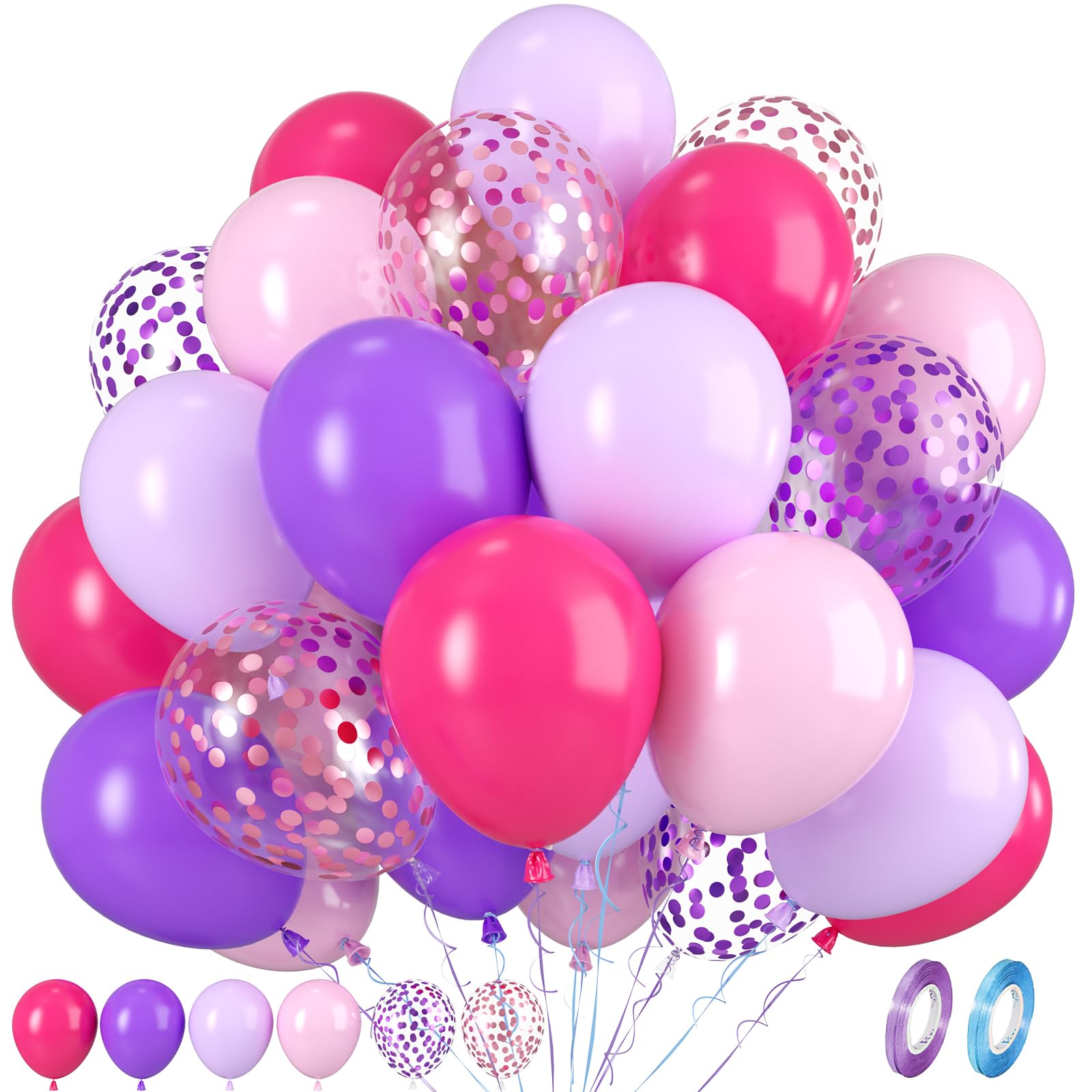 Pink and Purple Party Balloons, 50pcs 12 Inch Purple Hot Pink Balloons, Pastel Pink Purple Latex Balloons Birthday Party Balloons for Girls Birthday Baby Shower Wedding Party Decorations