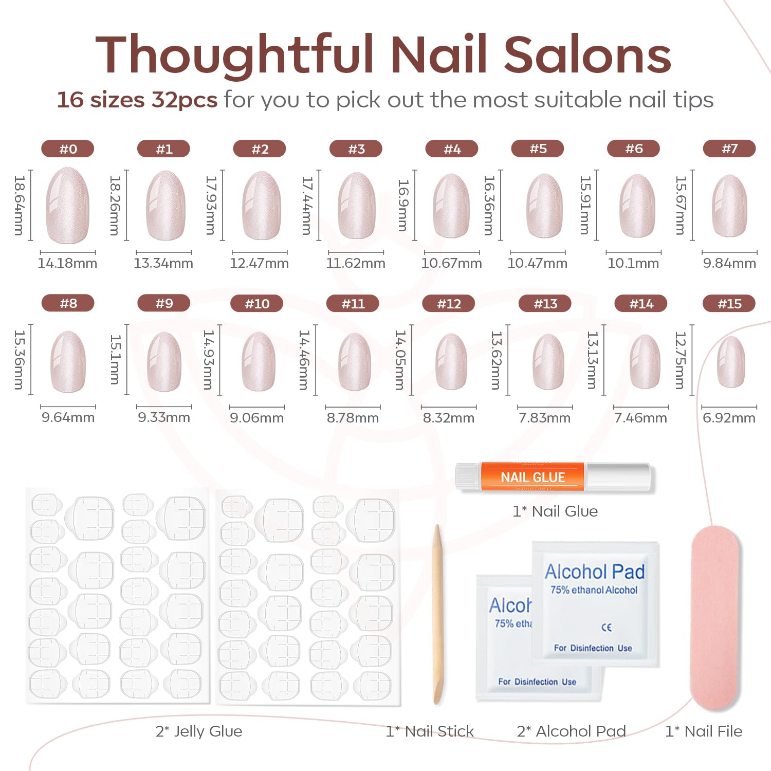 modelones Cat Eye Press on Nails, 32Pcs 16 Sizes Short Oval Fake Nails Kit Press Ons with Nail Glue, Adhesive Tabs, Nail File, Prep Pad, Manicure Stick - Image 3