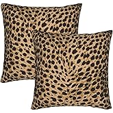 Duduho Leopard Skin Wild Animal Print Throw Pillow Cover Set of 2 Decorative Square Pillowcase Throw Cushion Case for Bedroom, Living Room, Sofa, Couch and Bed, 18 x 18 Inches