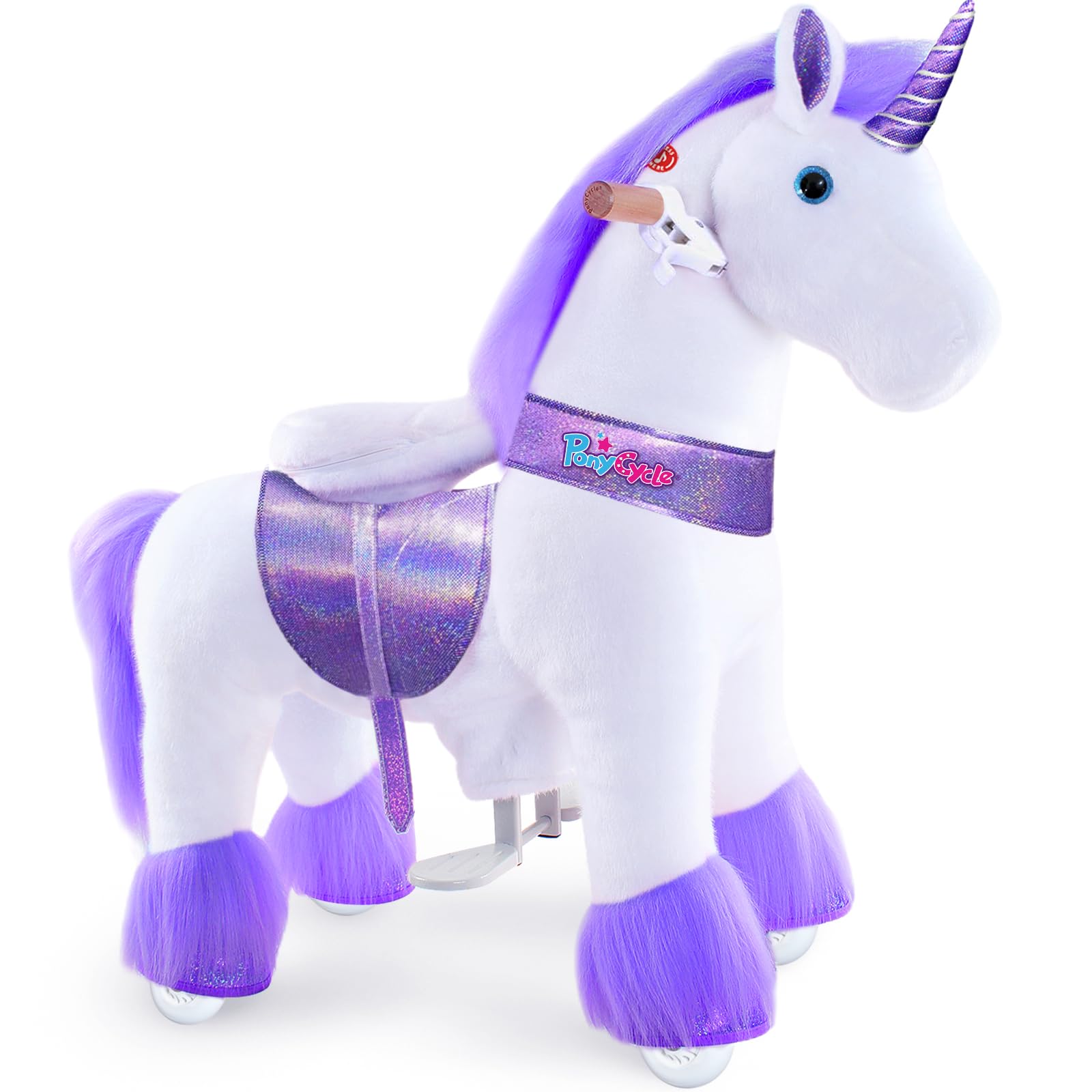 PonyCycle Mechanical Ride On Unicorn Hobby Horse Toy with Wheels Classic Model U Plush Walking Animal Rideable Unicorn for Toddlers Ages 3-4 Indoor Outdoor Riding unicorn Toy Purple Ux306