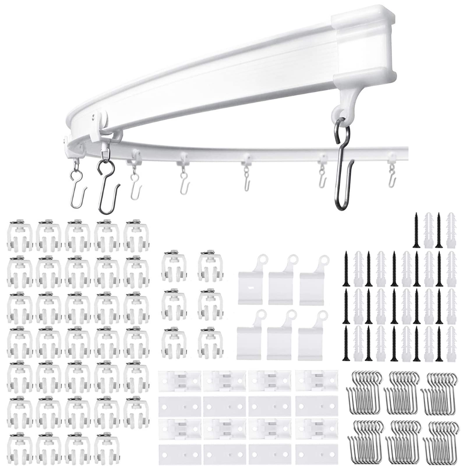 Flexible Ceiling Curtain Track | 5 m Curved Curtain Rail with Mute Rollers | Bendable Mount for Shower Bay Window RV Curtain Room Divider