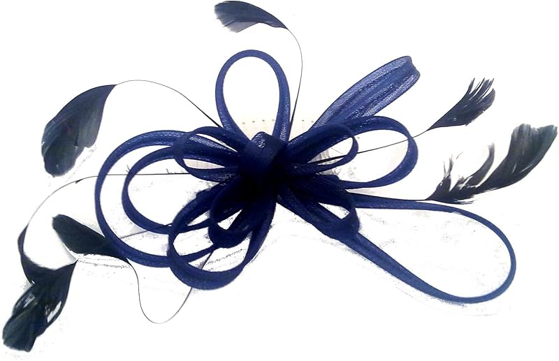 Mias Accessories Navy Blue Net Feather Hair Comb Fascinator 20cm x 18cm