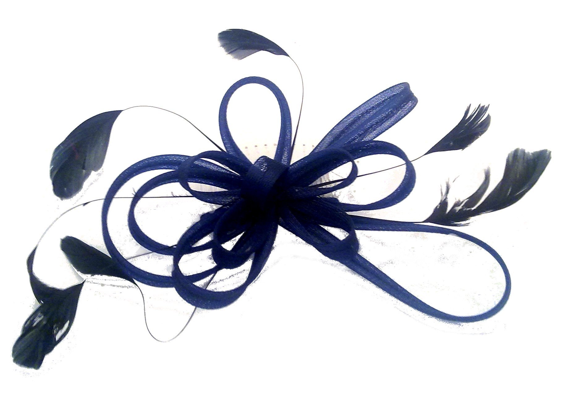 Coiled net & feather- hair fascinator on comb[Navy Blue]