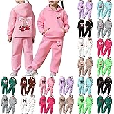 Cute Hoodie Set for Toddler Girls 2 Piece Cherry/Bow Graphic Preppy Sweatsuit Athletic Soft Comft Joggers Set Outfits