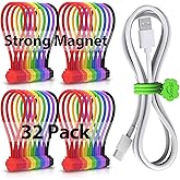 SOOOEC Snap On Magnetic Cable Ties, 32 Pack 7.2" Magnetic Cord Organizer Cute Cloud Design, Silicone Twist Ties with Strong Magnet for Bundling and Cable Management, Fridge Magnets, Assorted Colors.