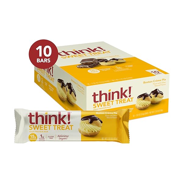 THINK! PROTEIN BARS, HIGH PROTEIN SNACKS, GLUTEN FREE, KOSHER FRIENDLY, SWEET TREAT, BOSTON CREME PIE, 10 COUNT