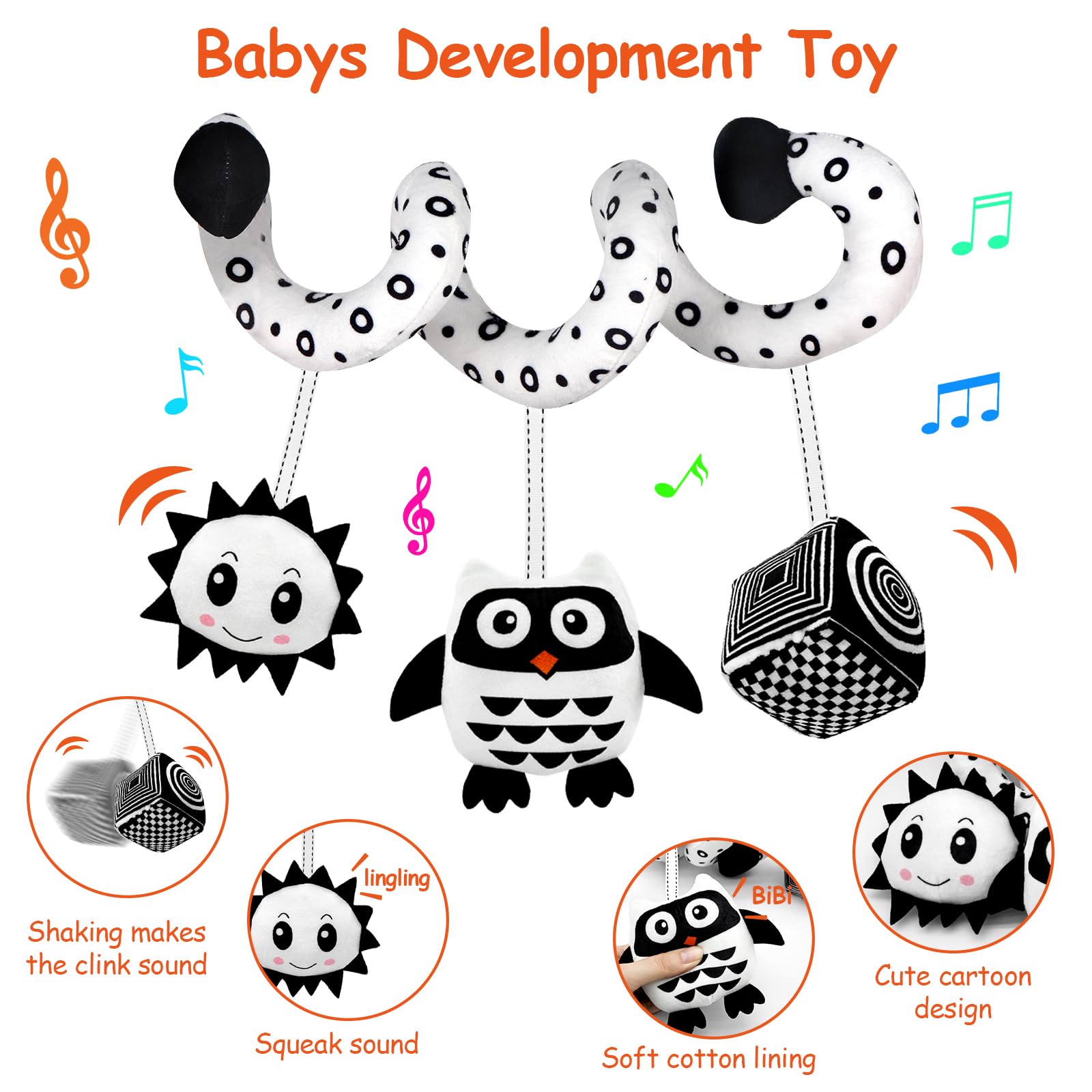 Baby Spiral Hanging Stroller and Car Seat Toys for Babies 0-6 Months Newborn Plush Activity Toys for Bed Bassinet Crib Baby Carrier Gifts (owl)