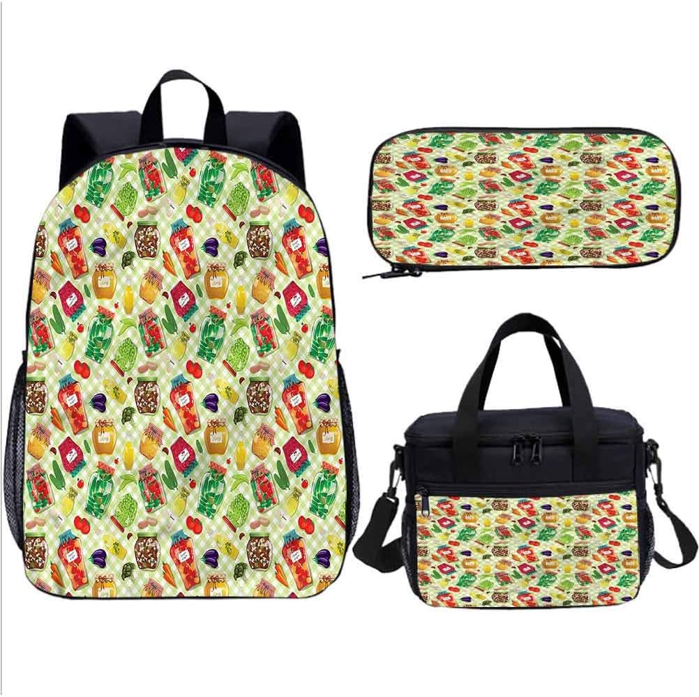 Kitchen Backpack With Lunch Bag Pencil Case,Foods Glass Jars on Table Travel Backpacks for Kid Adult
