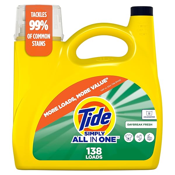 TIDE SIMPLY ALL-IN-ONE LIQUID LAUNDRY DETERGENT, DAYBREAK FRESH SCENT, 138 LOADS, 182 FL OZ