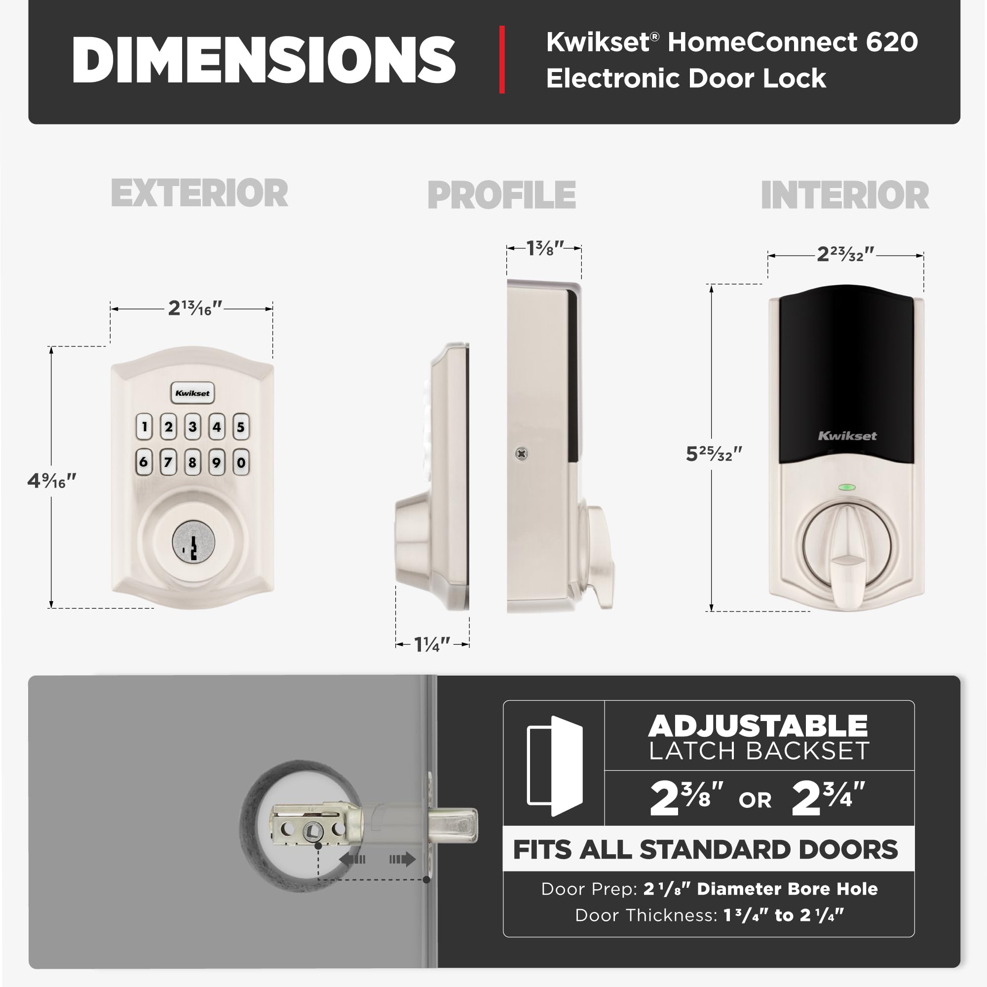Kwikset HomeConnect 620 Z-Wave Long Range Enabled Keypad Smart Lock Convenient Keyless Entry, Customizable User Codes, Ring Alarm Compatible, Hub Required, Sold Separately Satin Nickel Traditional