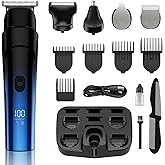 Beard Trimmer for Men, 5-in-1 Cordless Hair Clipper Kit with Foil Razor, Waterproof Body, Nose & Ear Groomer, Precision Trimming for Beard, Hair & Body Care (Blue)