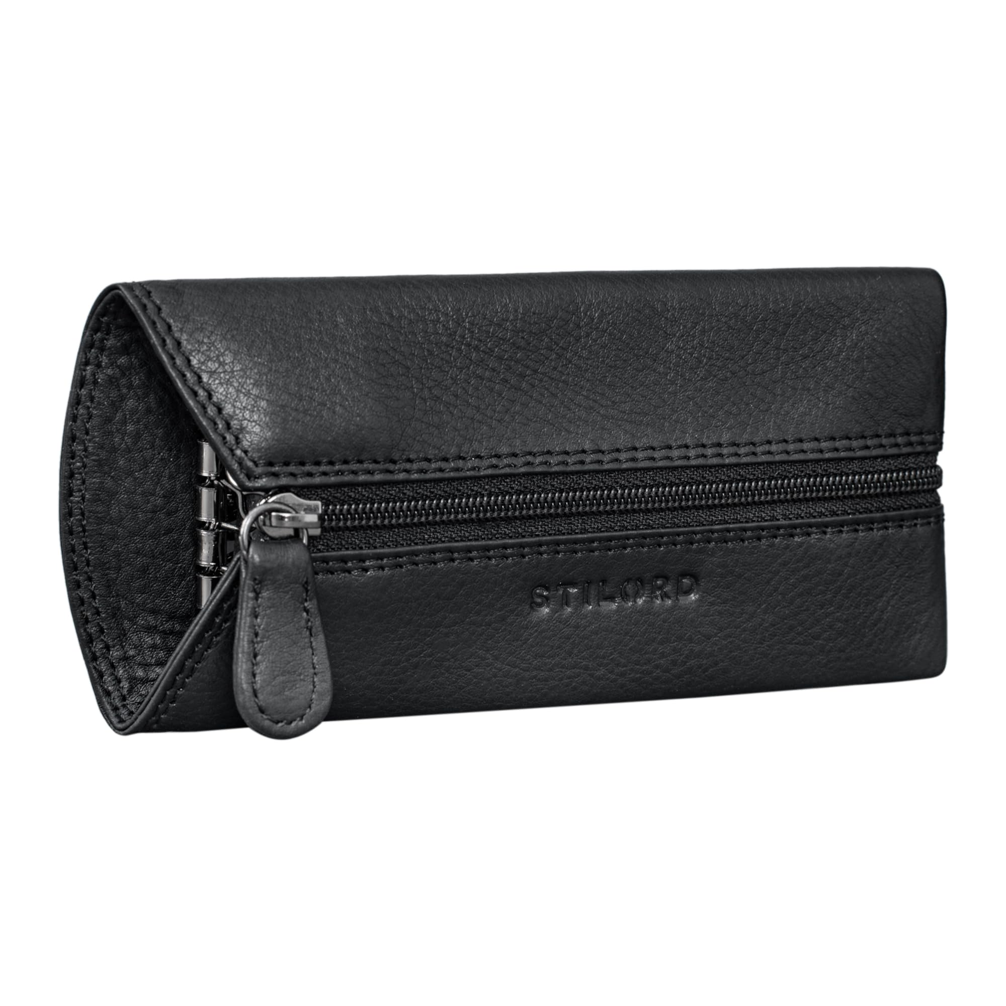 STILORD "Janne" Key Pouch Leather Vintage Key Case Holder with Ring Slim Coin Purse Money Pouch with RFID Blocker Colour:Black