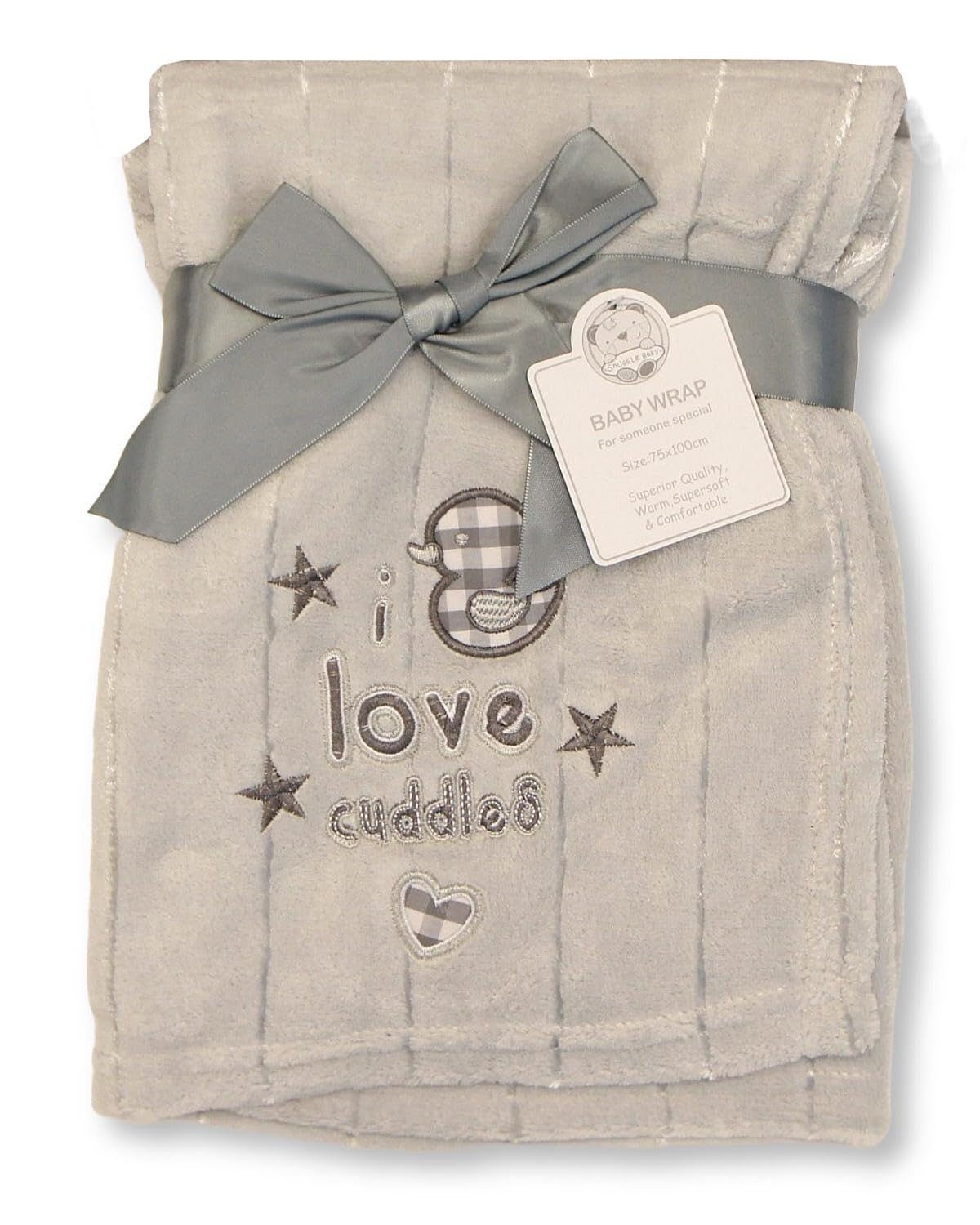 Baby Wrap Blanket with 'I Love Cuddles' Embroidery - 4 Colours (Grey)