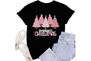 LINZEOO Christmas T Shirts for Women Christmas Trees Shirt Xmas Holiday Tee Tops