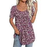 CATHY Women's 2026 Summer Short Sleeve Tunic Tops Loose Fit Comfy Blouses Casual Shirts for Leggings M-4XL