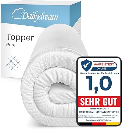 Dailydream Matratzen Topper 160x200cm|Memory Foam |5cm hoch|Edition Pure, Model M|Zertifiziert & ergonomisch für unbequeme Matratze, Boxspringbett & Gästebett |rutschfest mit Noppen
