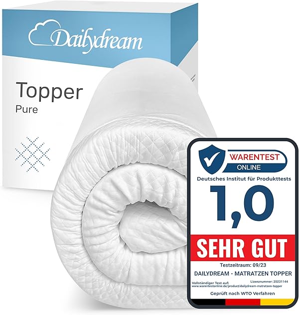 Dailydream Matratzen Topper 160x200cm|Memory Foam |5cm hoch|Edition Pure, Model M|Zertifiziert & ergonomisch für unbequeme Matratze, Boxspringbett & Gästebett |rutschfest mit Noppen