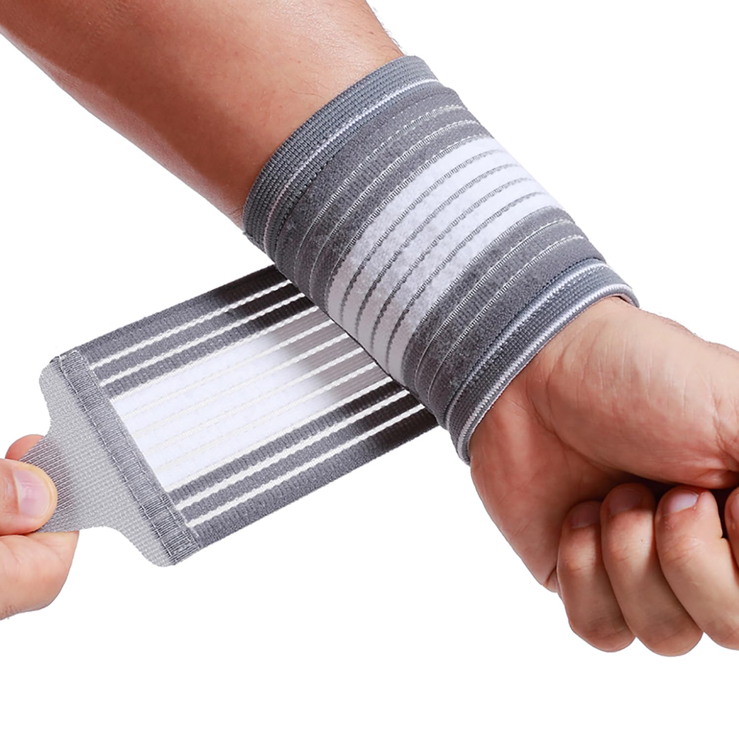 Neotech Care Wrist Band - Adjustable Compression Strap - Elastic & Breathable Fabric - Support Sleeve for Tennis, Sports, Exercise - Men, Women, Right or Left (Grey Colour, Size L, 1 Unit)