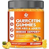 Sugar Free Quercetin with Bromelain Gummies for Kids & Adult - Immune, Antioxidant, Seasonal Support, 1000mg Quercetin Supplements with Bromelain, Zinc, Elderberry, Vitamin C D3 E, Vegan, 60 Count