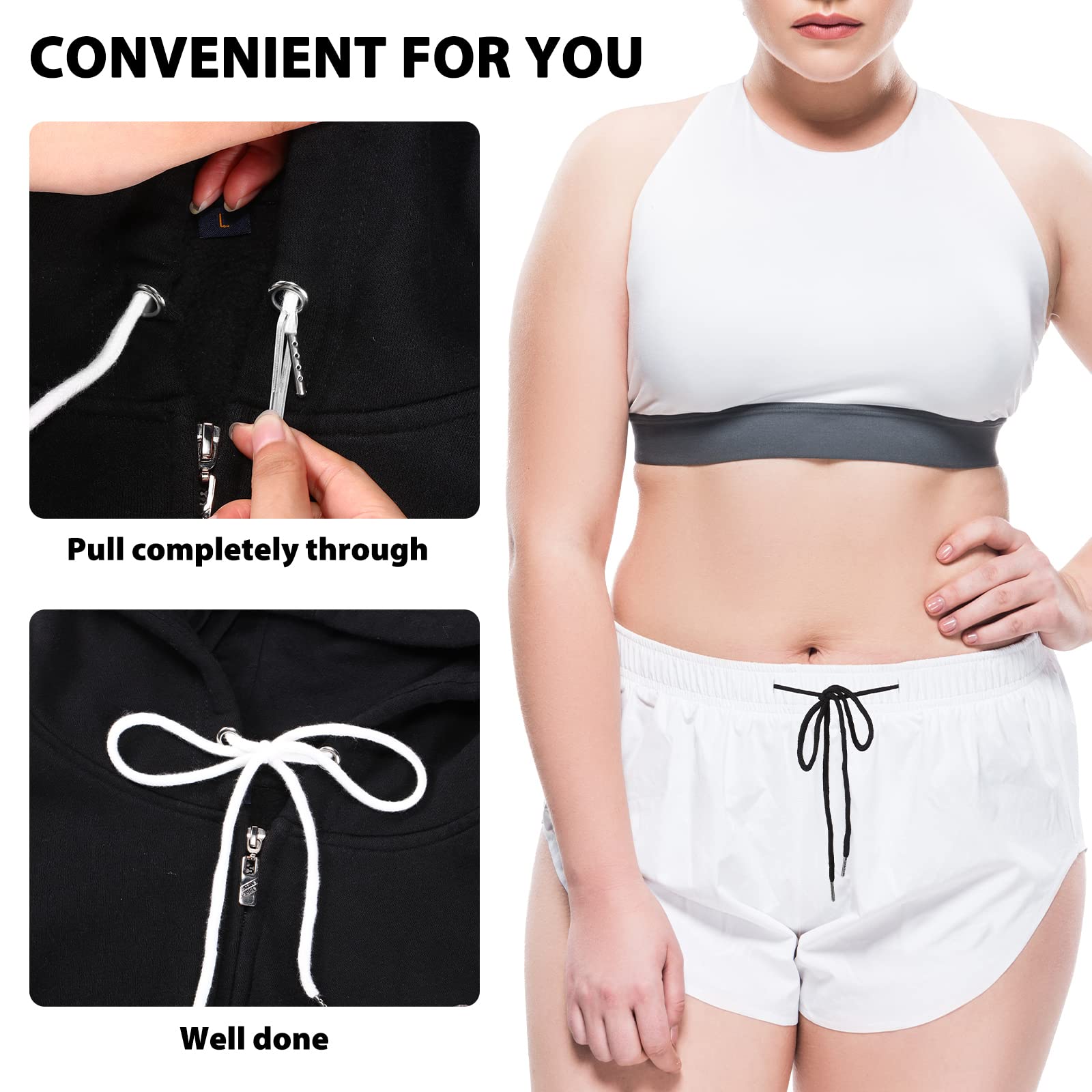 30 Pcs 66 Inches XL Lengthened Drawstring Cords Replacement Drawstring Hoodie String Replacement Clothing with 2 Pcs Flexible Easy Threaders for Sweatpants Hoodies Pants Jackets Coats